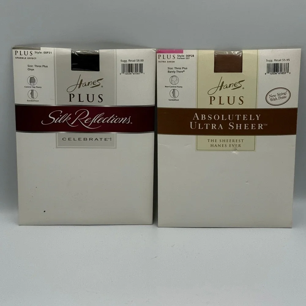 Hanes Plus Size 3x Pantyhose Silk Reflections Sparkle Onyx & Ultra Sheer Nude